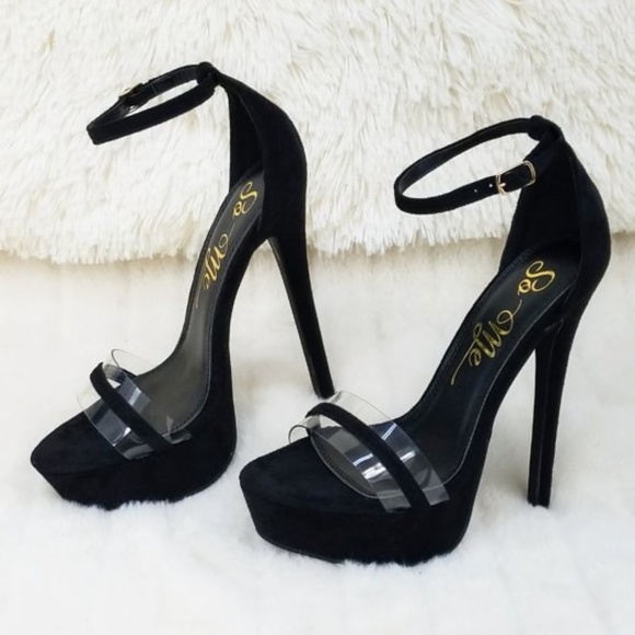 * So Me Black Faux Suede With A 6" Tall Slim Stiletto High Heel - Picture 1 of 8